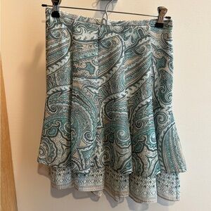 White House Black Market Teal and Cream Paisley Flared Skirt